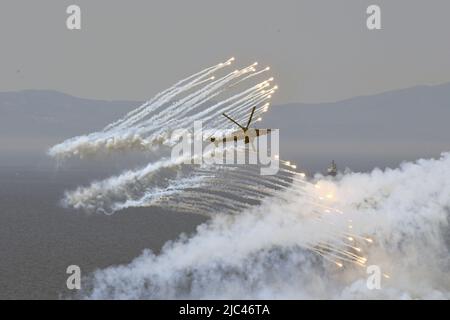 Izmir, Turquie. 9th juin 2022. Les forces armées turques participent à l'exercice EFES-2022 à Izmir, Turquie, 9 juin 2022. La première phase de l'exercice EFES-2022 a débuté sur 20 mai avec la participation de plus de 10 000 personnes, dont plus de 1 000 personnes d'autres pays sous la direction du Commandement de l'Armée turque de la mer Égée. Crédit: Mustafa Kaya/Xinhua/Alamy Live News Banque D'Images