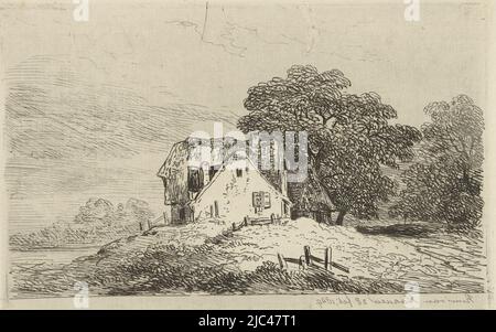 Maisons sur une colline sur un chemin avec des arbres, maisons sur une colline, imprimerie: Remigius Adrianus Haanen, (mentionné sur l'objet), Autriche, 28-fév-1849, papier, gravure, h 100 mm × l 155 mm Banque D'Images