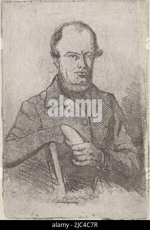 Portrait de Johannes Adrianus van der Drift, artiste. Il est assis sur une chaise. Le nom de la personne représentée est montré dans le centre inférieur., Portrait de Johannes Adrianus van der Drift, Imprimeur: Jan Weissenbruch, la Haye, (éventuellement), 1850, papier, gravure, h 138 mm × l 92 mm Banque D'Images