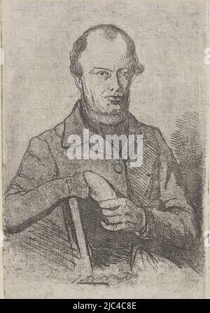 Portrait de Johannes Adrianus van der Drift, artiste. Il est assis sur une chaise. Le nom de la personne représentée est montré dans le centre inférieur., Portrait de Johannes Adrianus van der Drift, Imprimeur: Jan Weissenbruch, la Haye, (éventuellement), 1850, papier, gravure, h 139 mm × l 92 mm Banque D'Images