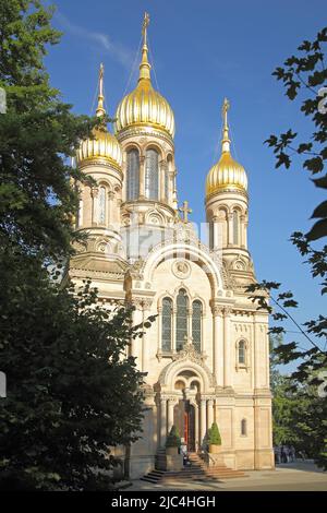 Chapelle russe construite en 1847-1855 sur le Neroberg à Wiesbaden, Hesse, Allemagne Banque D'Images