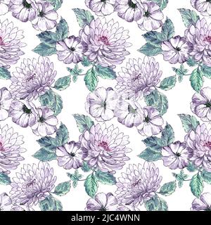 Motif fleuri façon grappe de chrysanthème façon aquarelle peinte à la main sans couture Banque D'Images