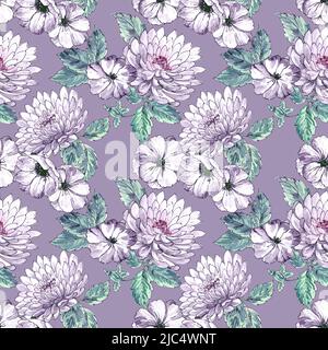 Motif fleuri façon grappe de chrysanthème façon aquarelle peinte à la main sans couture Banque D'Images