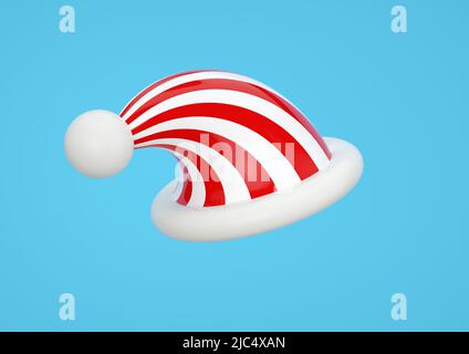 Chapeau d'aide de Noël du Père Noël nouvel an sur fond bleu rendu 3D Banque D'Images