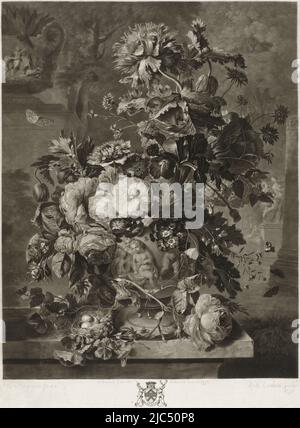 Floral Still Life A Flower piece, imprimerie: Richard Earlom, (mentionné sur l'objet), après: Jan van Huysum, (mentionné sur l'objet), éditeur: John Boydell, (mentionné sur l'objet), Londres, 1722 et/ou 1778, papier, gravure, h 555 mm × l 418 mm Banque D'Images