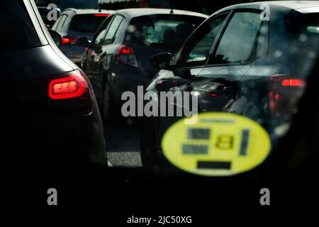 Trafic intense, Barcelone, Espagne. Banque D'Images