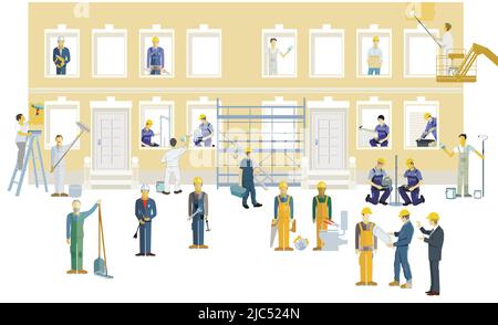 Un homme de main et un constructeur rénovent une illustration de maison Illustration de Vecteur