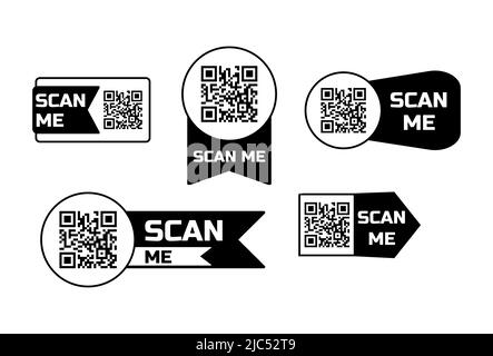 Icône de code qr Scan Me pour smartphone. Ensemble de cadres conception d'application de code à barres rapide. Modèle de téléphone de paiement vectoriel Illustration de Vecteur