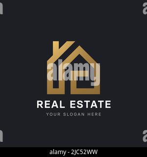 logo immobilier de couleur dorée avec une icône de maison minimaliste comme élément de design Illustration de Vecteur