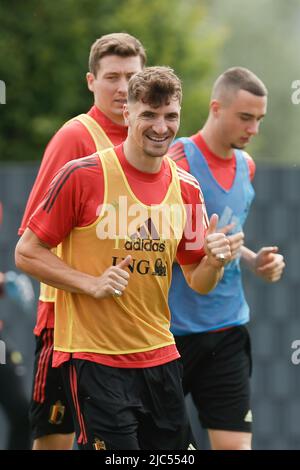 Tubize, Belgique. 10th juin 2022. Thomas Meunier de Belgique photographié lors d'une session d'entraînement de l'équipe nationale belge, les Red Devils, vendredi 10 juin 2022 à Tubize, en préparation des prochains matchs de la Ligue des Nations de l'UEFA. BELGA PHOTO BRUNO FAHY crédit: Belga News Agency/Alay Live News Banque D'Images