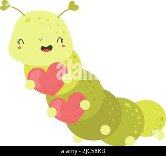 Illustration Cute Clipart Caterpillar en dessin animé. Dessin animé clip Art Caterpillar avec coeurs. Illustration vectorielle d'un animal pour autocollants, bébé Illustration de Vecteur