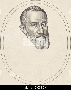 Portrait d'un homme, imprimeur: Crispijn van de passe (I), (peut-être), inconnu, 1574 - 1637, papier, gravure, h 201 mm × l 176 mm Banque D'Images