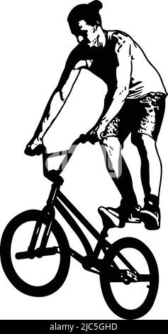 bmx cycliste effectuant des tours de cascades - esquisse d'illustrations vectorielles Illustration de Vecteur