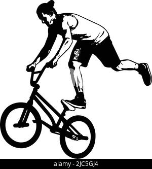 bmx cycliste effectuant des tours de cascades - esquisse d'illustrations vectorielles Illustration de Vecteur