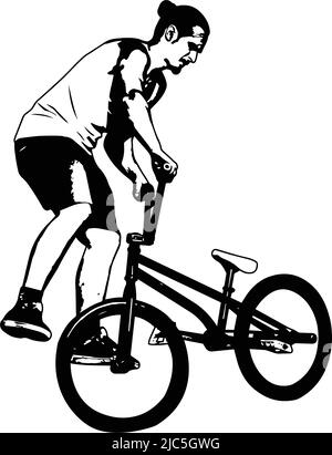 bmx cycliste effectuant des tours de cascades - esquisse d'illustrations vectorielles Illustration de Vecteur