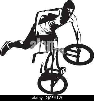 bmx cycliste effectuant des tours de cascades - esquisse d'illustrations vectorielles Illustration de Vecteur