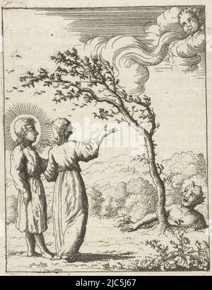 Le Christ et l'âme personnifiée dans une tempête Jésus et l'âme dans une tempête, Imprimeur: Jan Luyken, éditeur: Pieter Arentsz (II), Amsterdam, 1678 - 1687, papier, gravure, impression typographique, h 94 mm × l 75 mm Banque D'Images