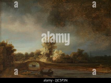 Paysage avec un pont de pierre, Rembrandt van Rijn, c. 1638 huile sur panneau, h 29,5cm × l 42,5cm × d 5,5cm Banque D'Images