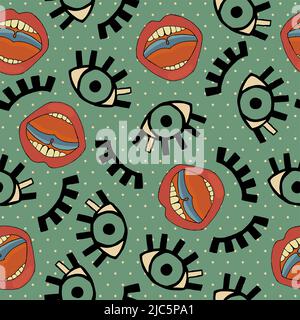 Motif sans couture avec éléments Pop Art des yeux et des lèvres. Illustration rétro à la mode avec vecteur de bande dessinée Banque D'Images