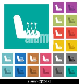 Siège d'auto chauffant multi-couleurs icônes plates sur fond carré Uni. Inclut des variantes d'icône blanche et foncée pour les effets de survol ou actifs. Illustration de Vecteur