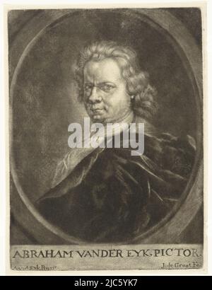 Autoportrait du peintre Abraham van der Eyk, imprimeur: Johannes de Groot (II), (mentionné sur l'objet), Abraham van der Eyk, (mentionné sur l'objet), pays-Bas du Nord, 1698 - 1776, papier, gravure, h 197 mm × l 147 mm Banque D'Images