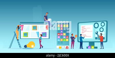 Vecteur de programmeurs hommes et femmes concevant une application web et mobile Illustration de Vecteur