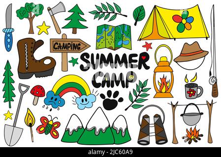 Camp d'été enfants, camping pour enfants Illustration de Vecteur