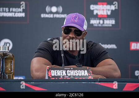 LONDRES, ROYAUME-UNI. 10th juin 2022. Derek Chisora au cours de la rencontre présente Chisora vs Pulev 2 Conférence de presse à l'hôtel Canary Riverside Plaza vendredi, 10 juin 2022 à LONDRES (usage éditorial seulement, licence requise pour un usage commercial. Aucune utilisation dans les Paris, les jeux ou les publications d'un seul club/ligue/joueur.) Credit: Taka G Wu/Alay Live News Banque D'Images