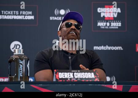 LONDRES, ROYAUME-UNI. 10th juin 2022. Derek Chisora au cours de la rencontre présente Chisora vs Pulev 2 Conférence de presse à l'hôtel Canary Riverside Plaza vendredi, 10 juin 2022 à LONDRES (usage éditorial seulement, licence requise pour un usage commercial. Aucune utilisation dans les Paris, les jeux ou les publications d'un seul club/ligue/joueur.) Credit: Taka G Wu/Alay Live News Banque D'Images