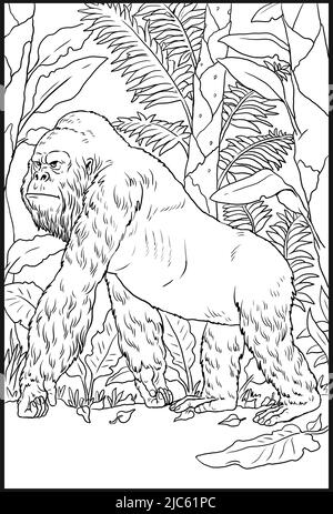 Primates préhistoriques gigantopithecus. Orangutan géant. Ancêtres des humains pour le livre de coloriage. Banque D'Images