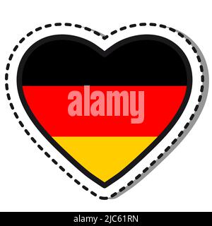 Autocollant cœur drapeau Allemagne sur fond blanc. Écusson vintage Vector Love. Journée nationale. Panneau de voyage. Illustration de Vecteur