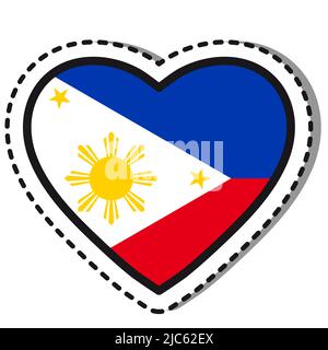 Autocollant coeur du drapeau des Philippines sur fond blanc. Écusson vintage Vector Love. Journée nationale. Panneau de voyage. Illustration de Vecteur