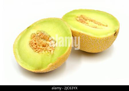 Cantaloup sur fond blanc Banque D'Images