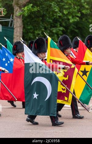 Les drapeaux du Commonwealth ont défilé pour la section Reine et campagne au défilé du Jubilé de platine de la Reine dans le Mall. Drapeau du Pakistan Banque D'Images