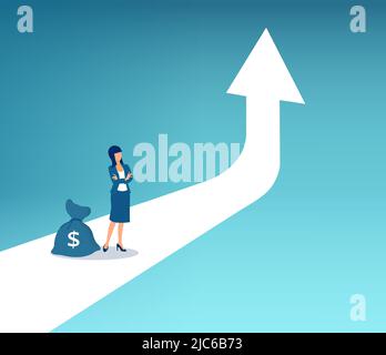 Vecteur d'une femme d'affaires pensant à la façon de gagner plus d'argent Illustration de Vecteur