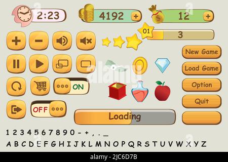 Boutons et icônes de l'interface utilisateur pour l'application ou le jeu Illustration de Vecteur
