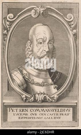 Portrait dans un cadre ornementé avec légende en latin. Numéroté en haut à droite: Déc. 1. P. 198., Portrait de Peter Ernst Comte de Mansfeld, imprimerie: Anton Tischler, (mentionné sur l'objet), éditeur: Emmerich Felix Bader, Vienne, 1731 - 1780, papier, gravure, gravure, h 262 mm × l 162 mm Banque D'Images