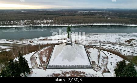 Mémorial Salavat Yulaev à Oufa, vues de drone d'hiver de la Russie, Bachkirie, cathédrale, architecture, voyage Banque D'Images