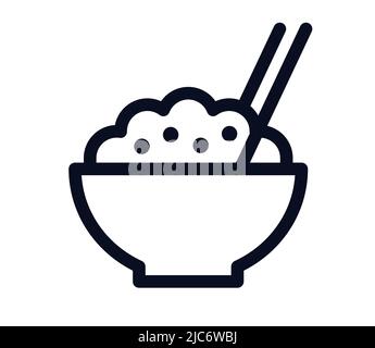 Bol à riz avec bâtonnets symbole de nourriture asiatique icône d'illustration vectorielle Illustration de Vecteur