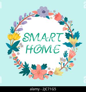 Légende conceptuelle Smart Home. Vitrine d'affaires système d'automatisation commande éclairage climatisation systèmes de divertissement cadre décoré avec coloré Banque D'Images