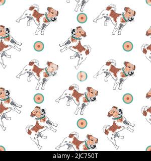 Ukraine chien patron, Jack russell terrier vecteur sans couture motif, impression de tissu Illustration sur fond blanc. Banque D'Images