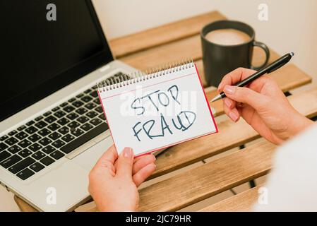 Inspiration montrant l'affiche Stop Fraud. Mot écrit sur les conseils de campagne montrant à surveiller leurs transactions monétaires -47966 Banque D'Images