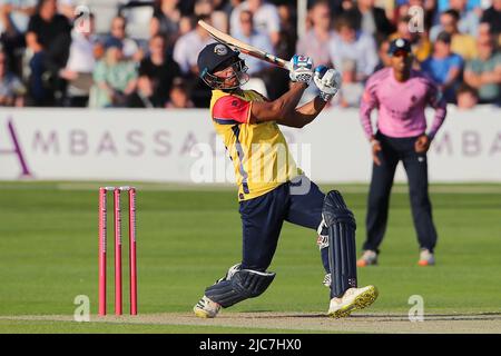 Feroze Khushi atteint 6 courses pour Essex pendant Essex Eagles vs Middlesex, Vitality Blast T20 Cricket au sol du comté de Cloud le 10th juin 2022 Banque D'Images