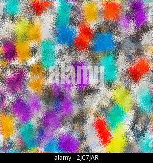 Arrondir les taches colorées sur un arrière-plan abstrait sans couture à partir de petits points carrés. Motif Motley irrégulier de taches colorées vives dans la texture de pixel de tache. Banque D'Images