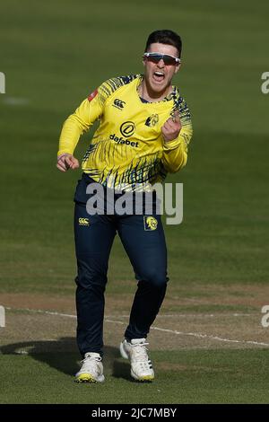 CHESTER LE STREET, Royaume-Uni Liam Trevaskis de Durham célèbre un match de cricket lors du match de Vitality Blast T20 entre le Durham County Cricket Club et Lancashire au Seat unique Riverside, Chester le 10th juin 2022. (Crédit : will Matthews | MI News) crédit : MI News & Sport /Alay Live News Banque D'Images