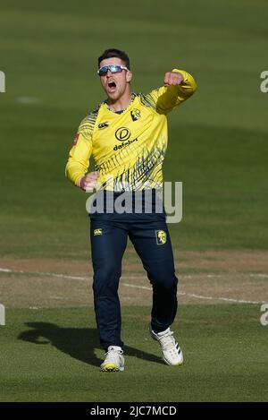 CHESTER LE STREET, Royaume-Uni Liam Trevaskis de Durham célèbre un match de cricket lors du match de Vitality Blast T20 entre le Durham County Cricket Club et Lancashire au Seat unique Riverside, Chester le 10th juin 2022. (Crédit : will Matthews | MI News) crédit : MI News & Sport /Alay Live News Banque D'Images