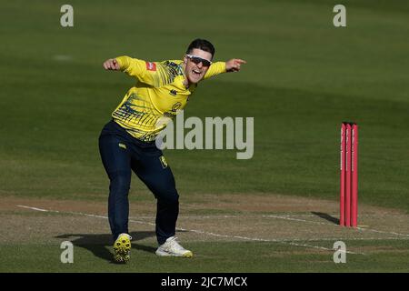 CHESTER LE STREET, Royaume-Uni Liam Trevaskis de Durham célèbre un match de cricket lors du match de Vitality Blast T20 entre le Durham County Cricket Club et Lancashire au Seat unique Riverside, Chester le 10th juin 2022. (Crédit : will Matthews | MI News) crédit : MI News & Sport /Alay Live News Banque D'Images