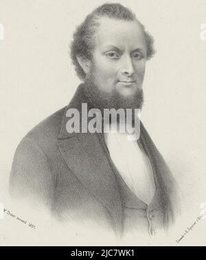 En dessous du portrait la signature de la personne représentée, Portrait de Jan van der Veen, imprimeur: Anonyme, Willem Troost (II), (mentionné sur l'objet), imprimeur: Elias Spanier, (Mentionné sur l'objet), la Haye, 1857, papier, h 346 mm - l 242 mm Banque D'Images