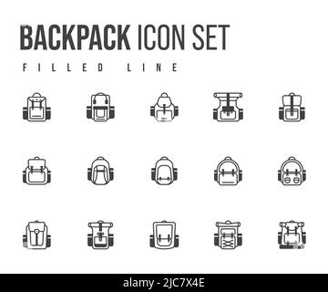 Ensemble simple d'icônes de ligne vectorielle liées au sac à dos. Signe de style linéaire pour le concept mobile et la conception Web. Icône vecteur ligne pleine sac à dos. Symbole, logo Illustration de Vecteur
