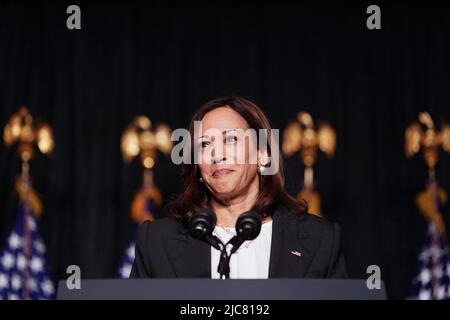 Caroline du Sud, États-Unis. 10th juin 2022. Le vice-président Kamala Harris s'adresse à la foule lors du 10 juin 2022 du dîner du Palmetto bleu du Parti démocratique de Caroline du Sud, à Columbia, Caroline du Sud. (Photo de Sean Rayford/Pool/Sipa USA) crédit: SIPA USA/Alay Live News crédit: SIPA USA/Alay Live News Banque D'Images